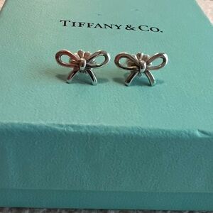 Tiffany & Co 925 Sterling Silver Small Bow Ribbon Stud Earrings